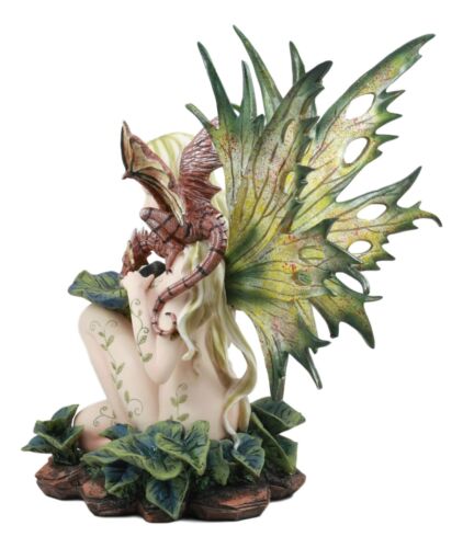 Ebros Gift Large Nude Tribal Forest Fairy Feeding Dragon Statue 13"Tall Fantasy Fae Pixie