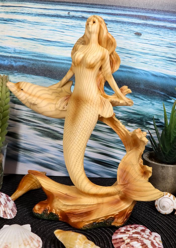 ebros gift Large Ocean Mermaid Princess With Dolphin Friend Figurine Coastal Marine Statue