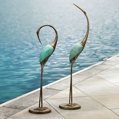ebros gift Large Pair Of Lover Preening Cranes Zen Garden Metal Statue Longevity Symbols