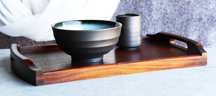 ebros gift Large Premium Solid Wood Breakfast Butler Tray Platter With Handles 17.5"X10.5"