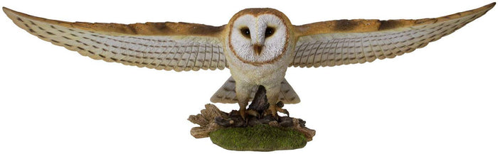 Ebros Gift Large Realistic Common Barn Owl Swooping Over Tree Stump Glass Eyes Statue 30"L