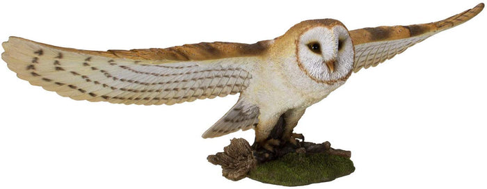 Ebros Gift Large Realistic Common Barn Owl Swooping Over Tree Stump Glass Eyes Statue 30"L