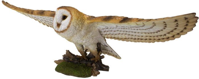 Ebros Gift Large Realistic Common Barn Owl Swooping Over Tree Stump Glass Eyes Statue 30"L