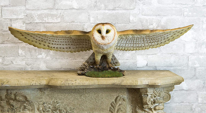 ebros gift Large Realistic Common Barn Owl Swooping Over Tree Stump Glass Eyes Statue 30"L