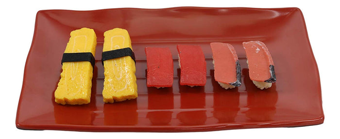 Ebros Gift Large Red Black Melamine Serving Platter Plate Or Dish For Sushi Kebab Set Of 6