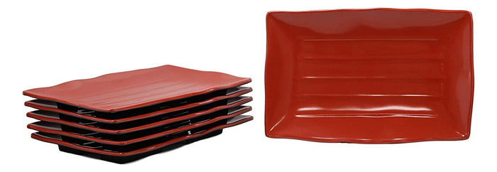 Ebros Gift Large Red Black Melamine Serving Platter Plate Or Dish For Sushi Kebab Set Of 6