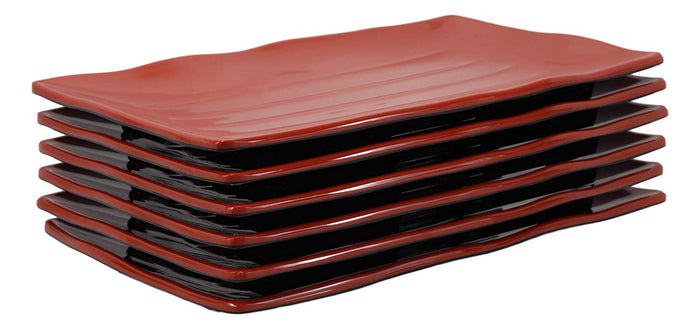 ebros gift Large Red Black Melamine Serving Platter Plate or Dish For Sushi Kebab Set of 6