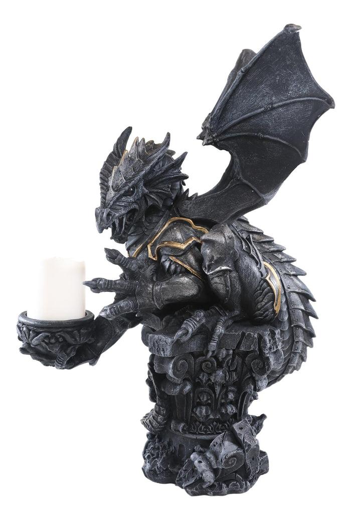 Ebros Gift Large Rune Armored Dragon On Pedestal Tea Light Candle Holder Statue Figurine