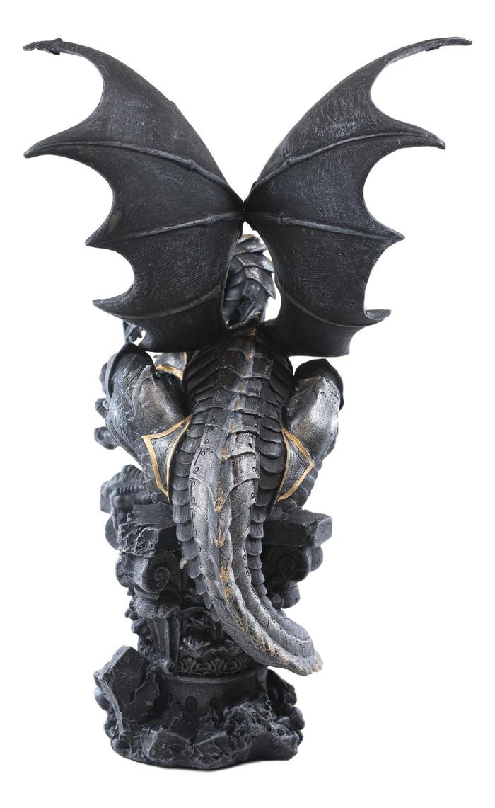 Ebros Gift Large Rune Armored Dragon On Pedestal Tea Light Candle Holder Statue Figurine