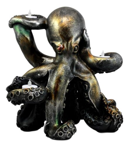 Ebros Gift Large Rustic Bronze Deep Ocean Octopus Candle Holder Statue Kraken Sea Monster