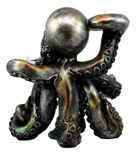 Ebros Gift Large Rustic Bronze Deep Ocean Octopus Candle Holder Statue Kraken Sea Monster
