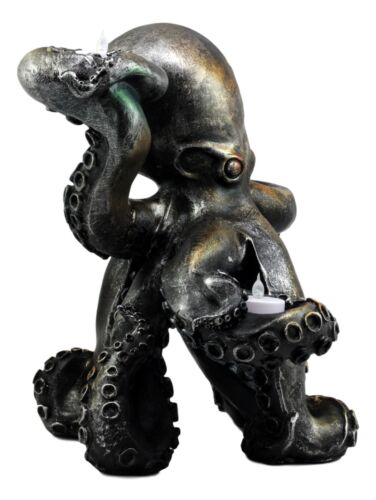 Ebros Gift Large Rustic Bronze Deep Ocean Octopus Candle Holder Statue Kraken Sea Monster