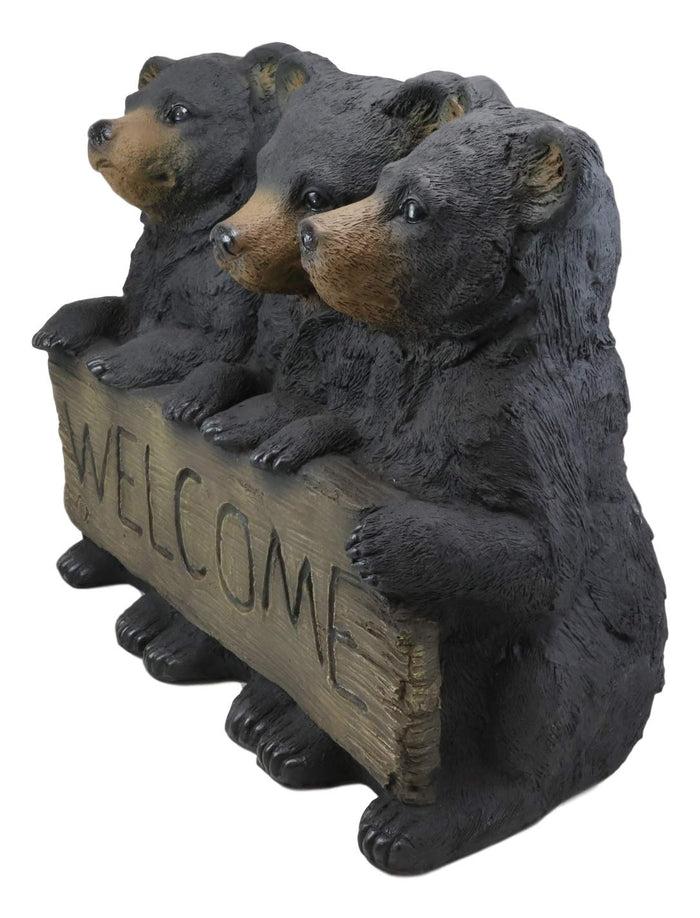Ebros Gift Large Rustic Forest 3 Black Brother Bear Cubs Holding Welcome Sign Statue Decor