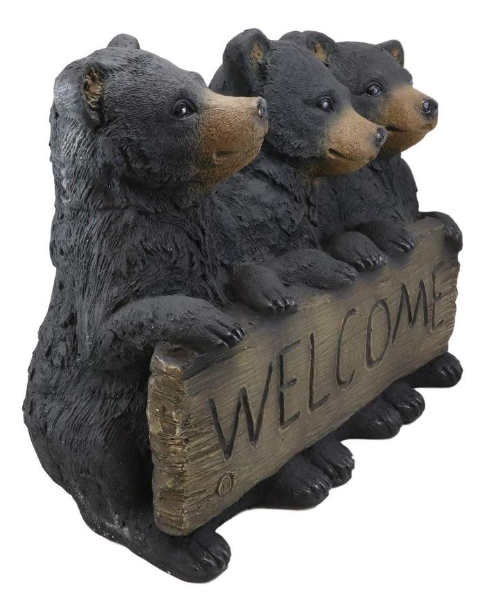 Ebros Gift Large Rustic Forest 3 Black Brother Bear Cubs Holding Welcome Sign Statue Decor