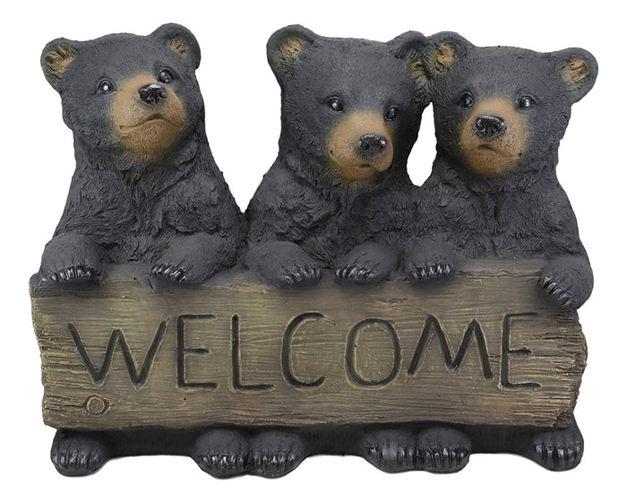 Ebros Gift Large Rustic Forest 3 Black Brother Bear Cubs Holding Welcome Sign Statue Decor