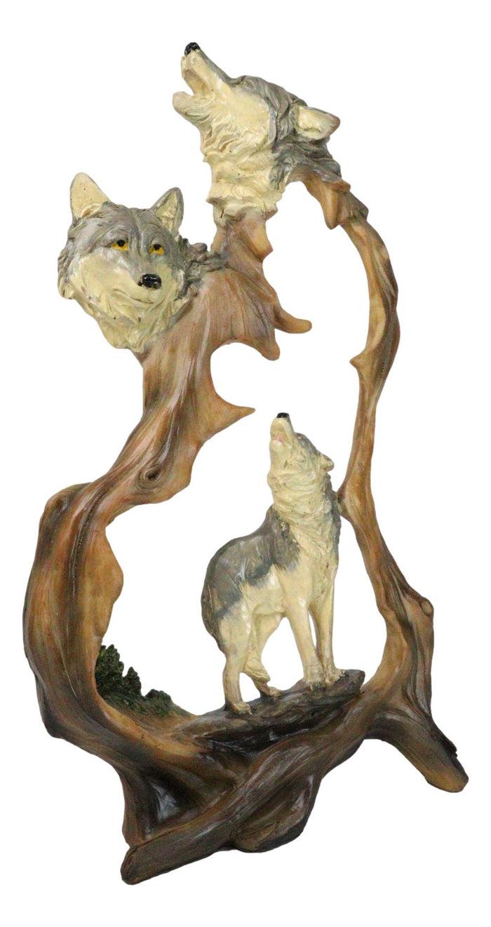 Ebros Gift Large Rustic Howling Wolf Bust With Wolf Pack Family In Forest Scene Figurine
