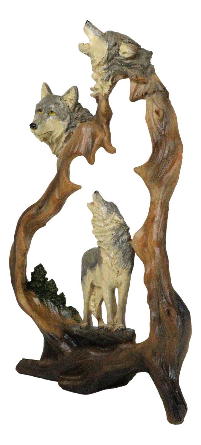 Ebros Gift Large Rustic Howling Wolf Bust With Wolf Pack Family In Forest Scene Figurine
