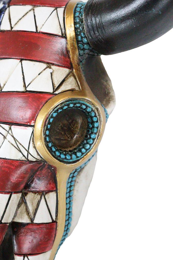 Ebros Gift Large Rustic Western Patriotic Bull Cow Skull With US Flag Decorative Wind Chime