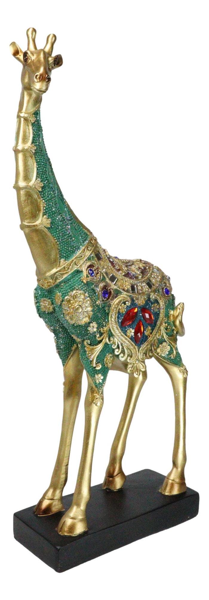 Ebros Gift Large Safari Savannah Green Bejeweled Masai Giraffe With Black Base Figurine 16"