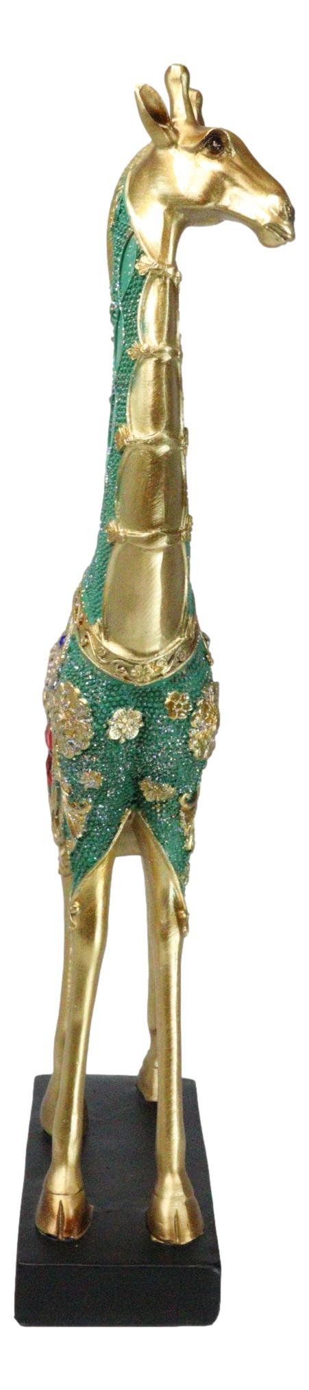 Ebros Gift Large Safari Savannah Green Bejeweled Masai Giraffe With Black Base Figurine 16"