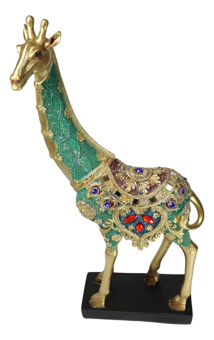 Ebros Gift Large Safari Savannah Green Bejeweled Masai Giraffe With Black Base Figurine 16"