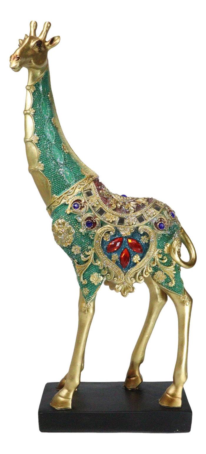 ebros gift Large Safari Savannah Green Bejeweled Masai Giraffe With Black Base Figurine 16"