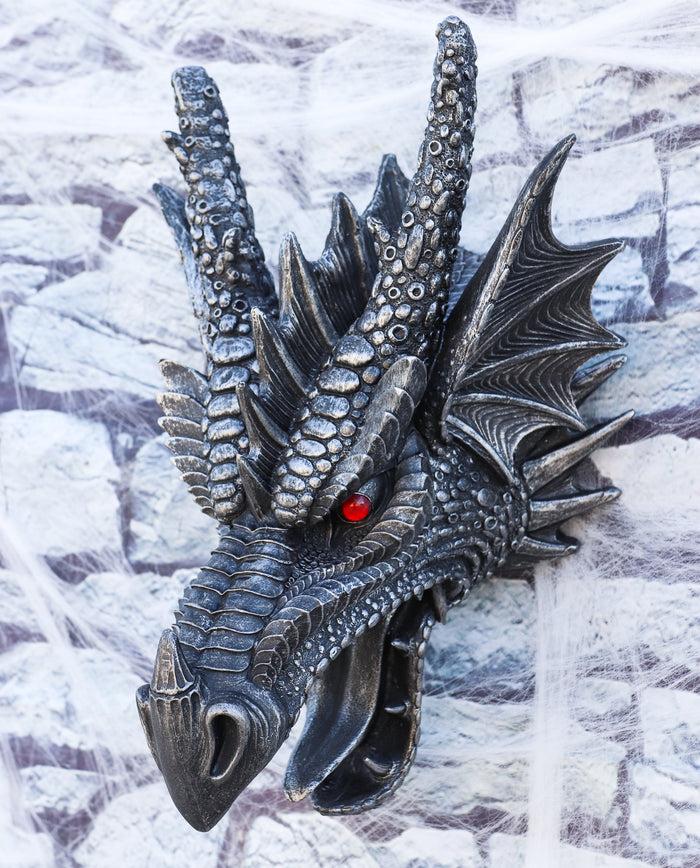 ebros gift Large Sculptural Saurian Red Eyed Dragon Wall Decor Plaque 16"H Medieval Fantasy