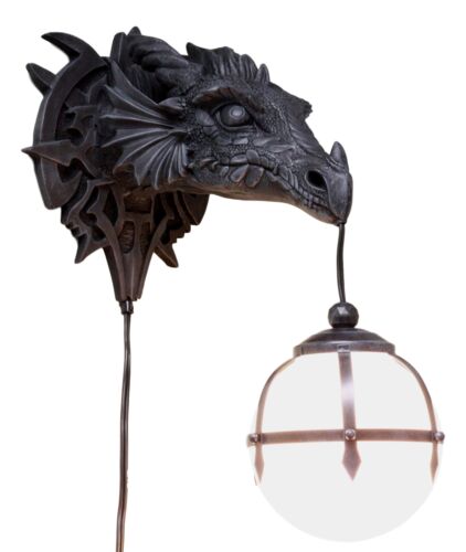 Ebros Gift Large Sculptural Shadow Basilisk Dragon Wall Sconce Electrical Cord Ball Lamp