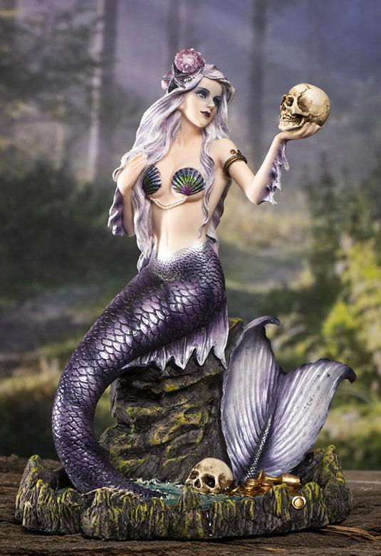 ebros gift Large Sirens of The Seas Necromancer Gothic Mermaid Holding A Skull Figurine