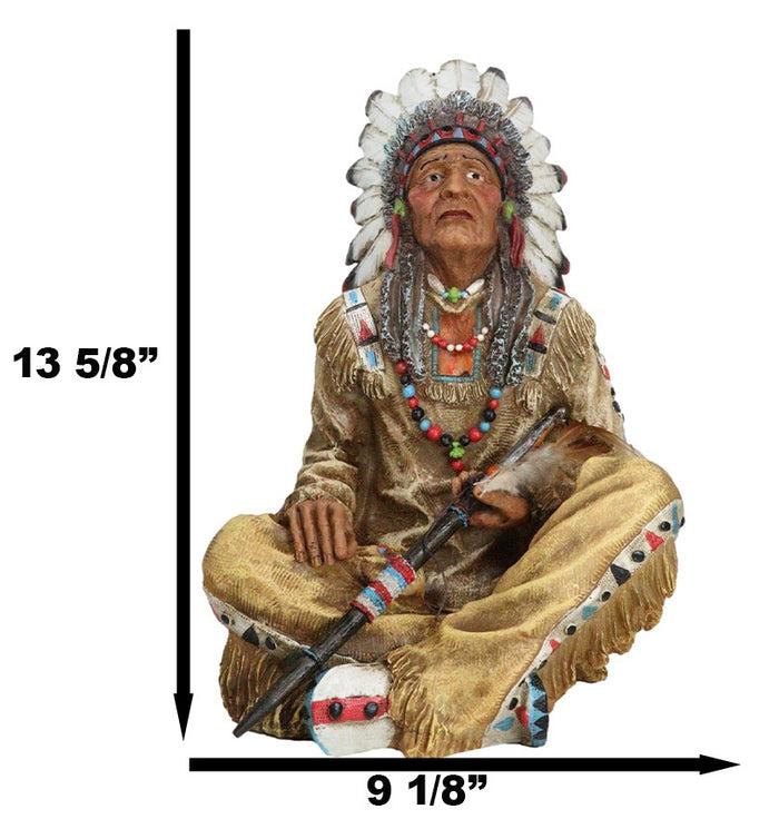 Ebros Gift Large Sitting Native Indian Tribal Chief Medicine Man With Peace Pipe Figurine