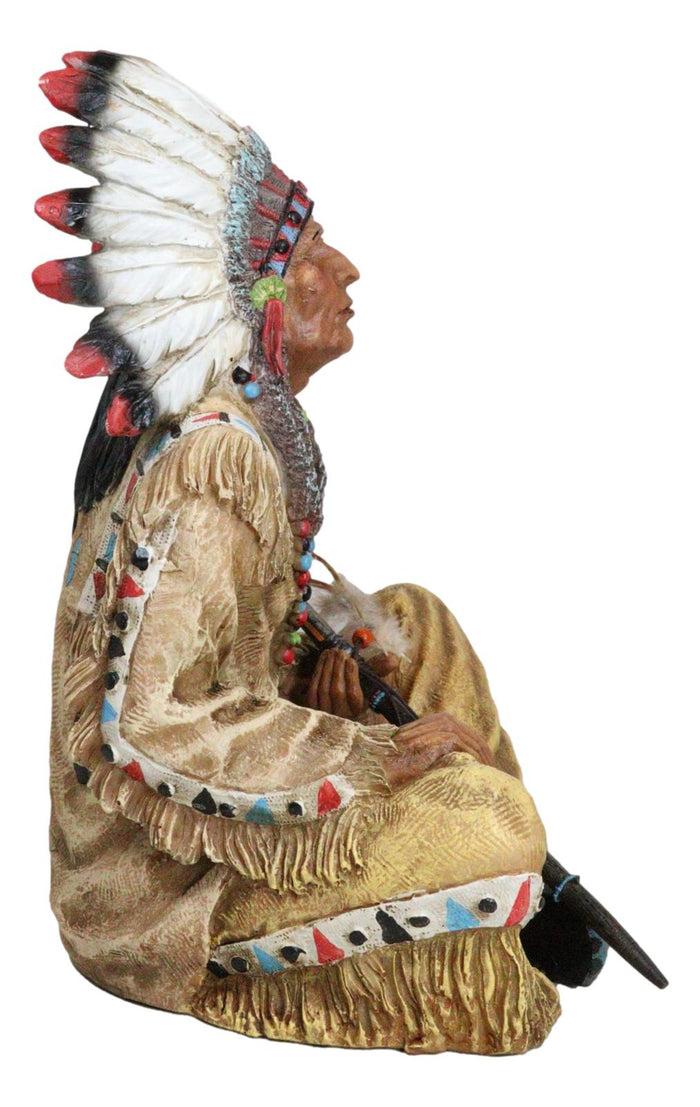 Ebros Gift Large Sitting Native Indian Tribal Chief Medicine Man With Peace Pipe Figurine