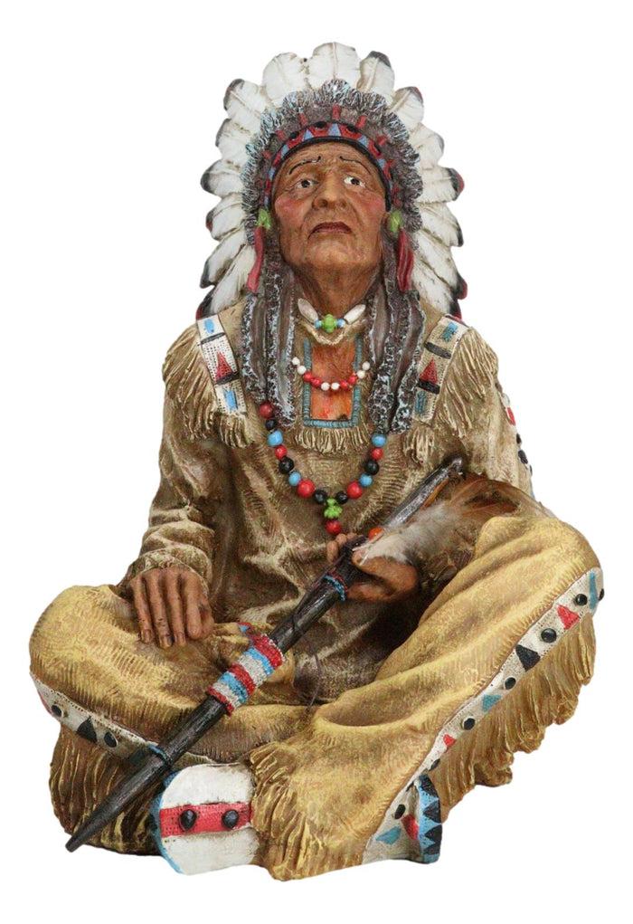 Ebros Gift Large Sitting Native Indian Tribal Chief Medicine Man With Peace Pipe Figurine