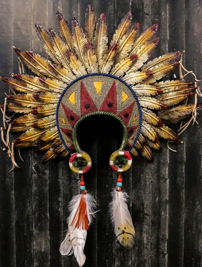 ebros gift Large Southwest Indian Tribal Chief Headdress War Bonnet W/ Feathers Wall Decor