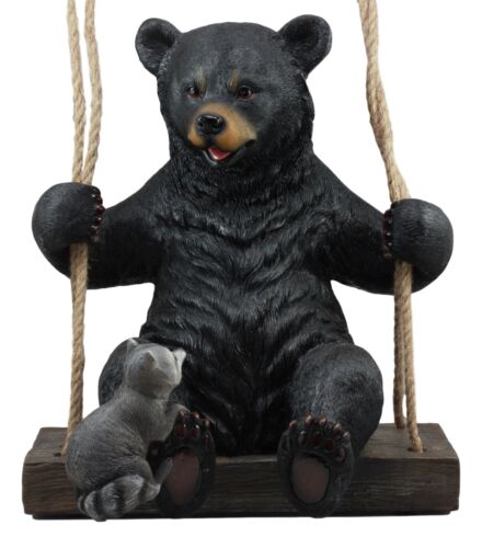 Ebros Gift Large Swinging Black Bear With Buddy Raccoon Hanging Statue With Rope Ties 15"H