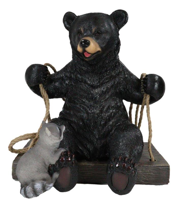 Ebros Gift Large Swinging Black Bear With Buddy Raccoon Hanging Statue With Rope Ties 15"H