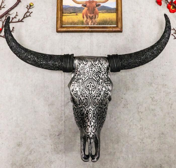 ebros gift Large Tribal Floral Vines Tattoo Tooled Filigree Steer Bull Cow Skull Wall Decor