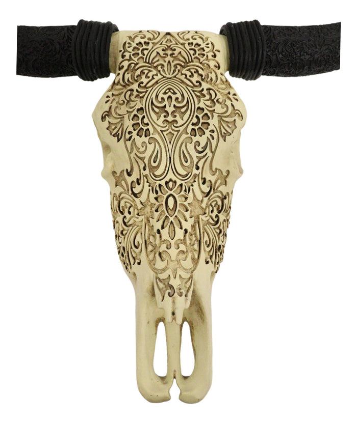 Ebros Gift Large Tribal Floral Vines Tooled Filigree Steer Cow Skull Wall Decor Plaque