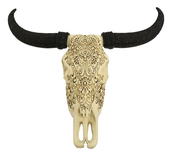 Ebros Gift Large Tribal Floral Vines Tooled Filigree Steer Cow Skull Wall Decor Plaque