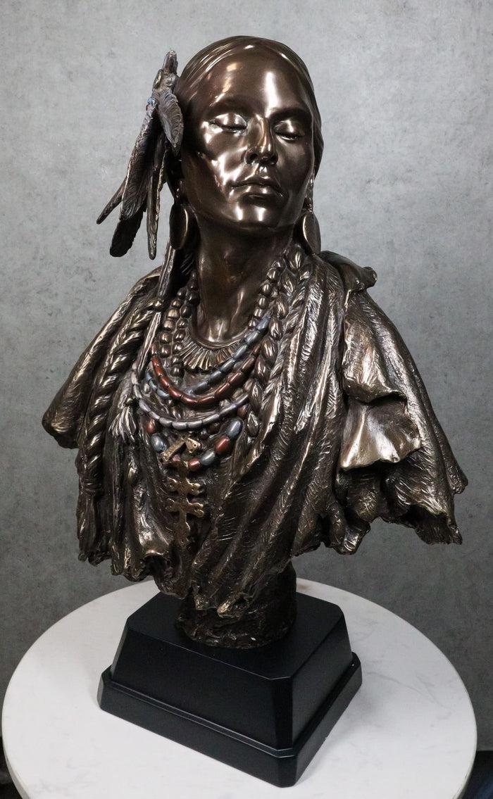 ebros gift Large Tribal Indian Princess With Eagle Feather Headdress Statue 21 Inches Tall