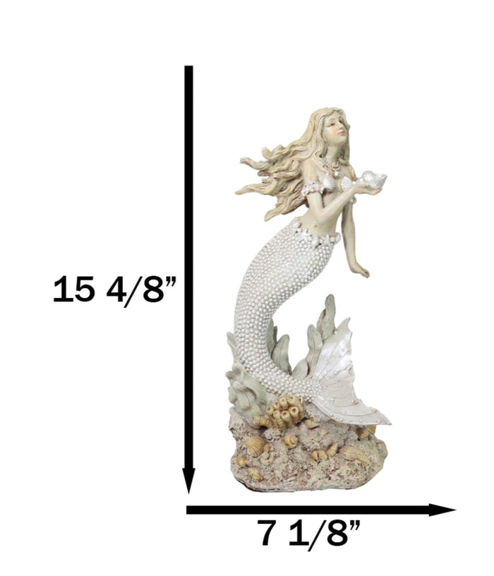 Ebros Gift Large Vintage Sea Goddess Mermaid Holding Sconce Standing By Coral Reef Statue