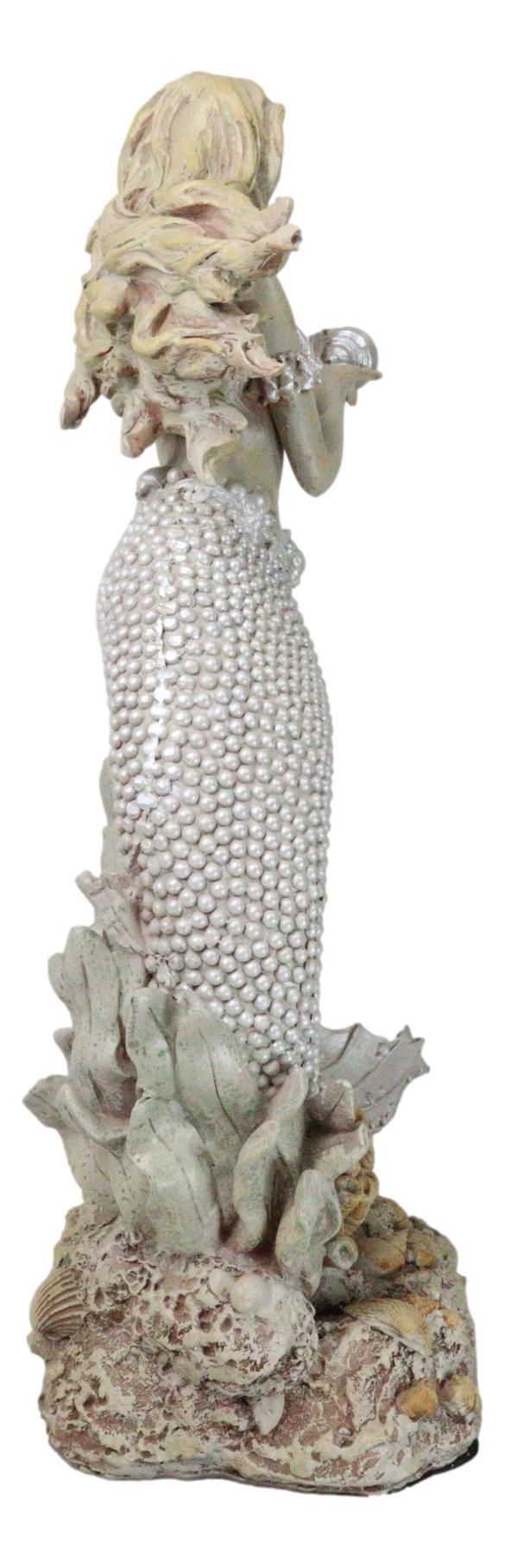 Ebros Gift Large Vintage Sea Goddess Mermaid Holding Sconce Standing By Coral Reef Statue