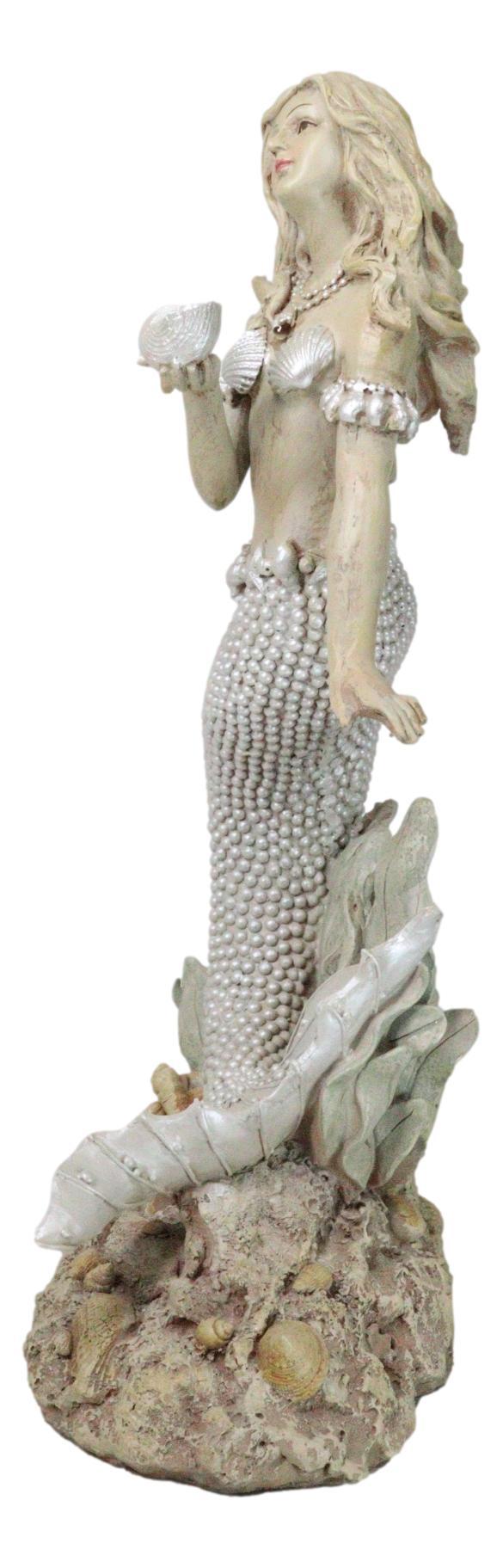 Ebros Gift Large Vintage Sea Goddess Mermaid Holding Sconce Standing By Coral Reef Statue