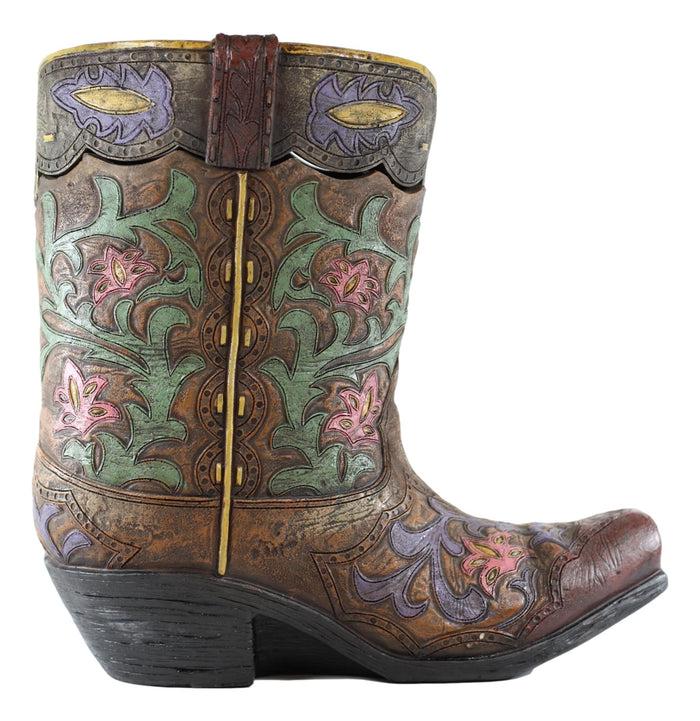 Ebros Gift Large Western Floral Lace Vintage Design Cowboy Boot Waste Basket Bin With Lid