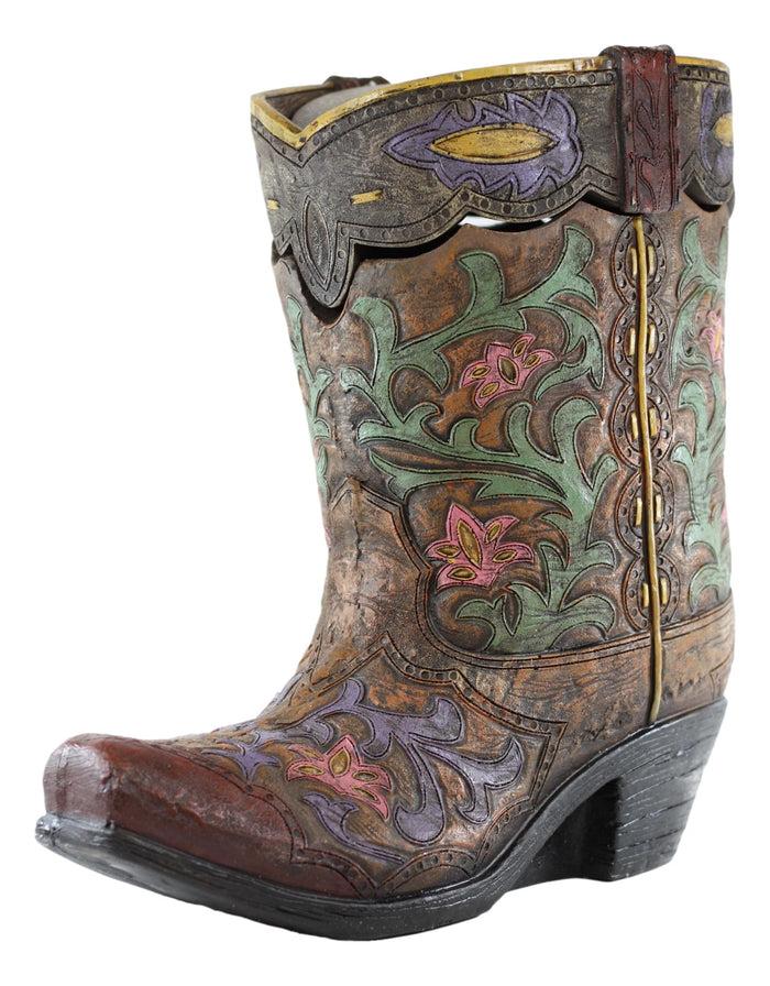Ebros Gift Large Western Floral Lace Vintage Design Cowboy Boot Waste Basket Bin With Lid