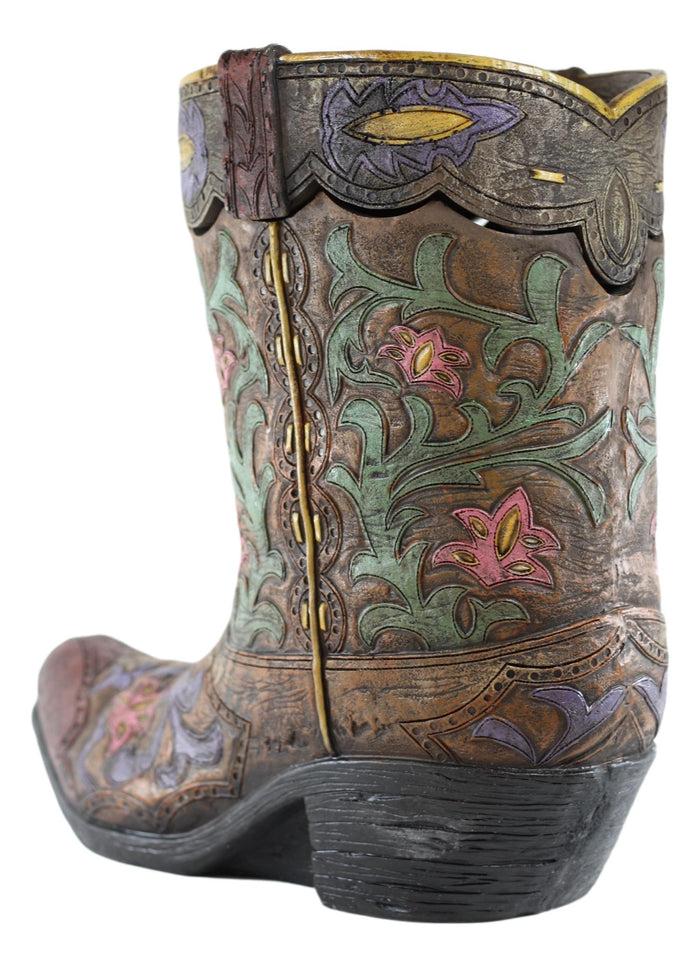 Ebros Gift Large Western Floral Lace Vintage Design Cowboy Boot Waste Basket Bin With Lid