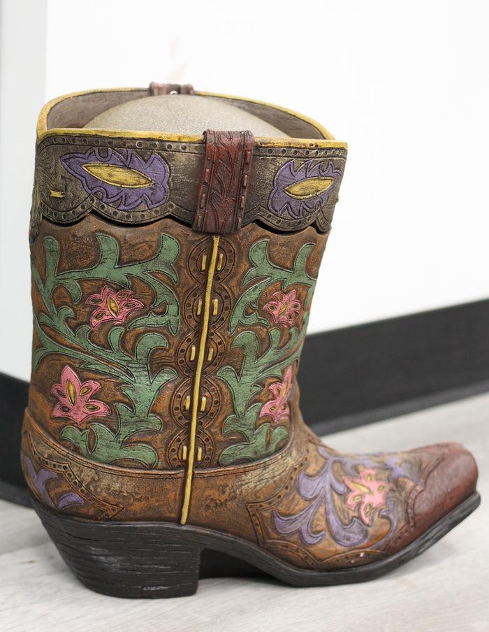 ebros gift Large Western Floral Lace Vintage Design Cowboy Boot Waste Basket Bin With Lid