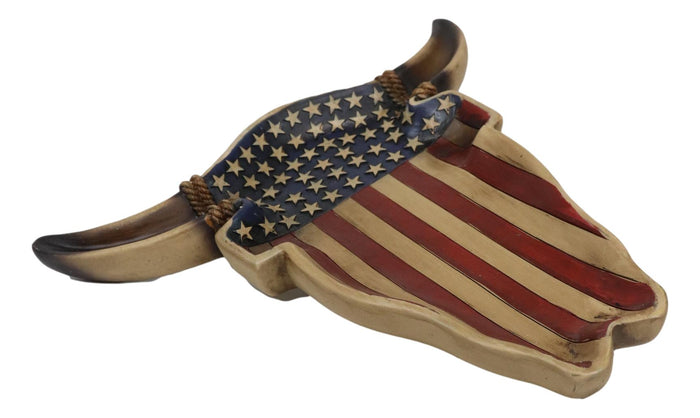 Ebros Gift Large Western Rustic Patriotic US Stars Stripes Flag Cow Skull Jewelry Dish Tray