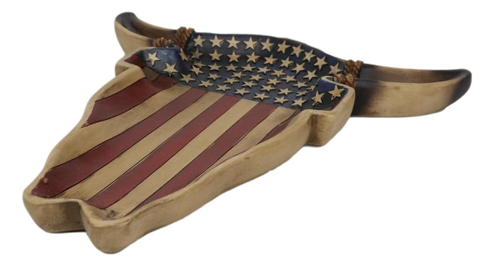Ebros Gift Large Western Rustic Patriotic US Stars Stripes Flag Cow Skull Jewelry Dish Tray