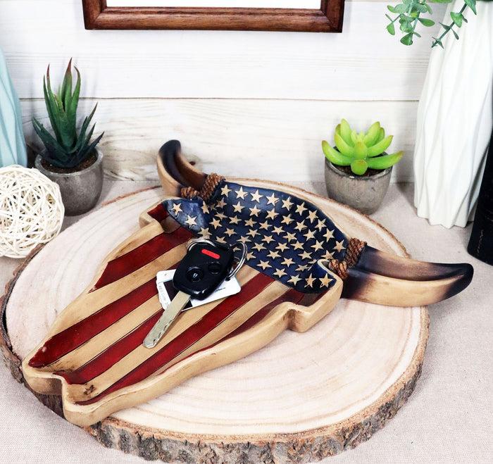 ebros gift Large Western Rustic Patriotic US Stars Stripes Flag Cow Skull Jewelry Dish Tray