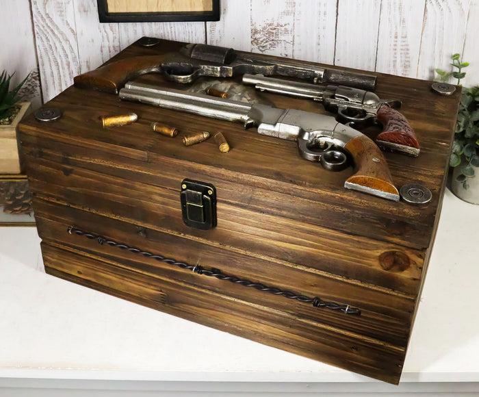 ebros gift Large Western Six Shooter Pistol Guns Ammo Bullets Decorative Wooden Box 15"L